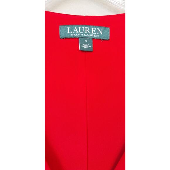 Lauren Ralph Lauren Bell Sleeve Faux Wrap Red Dress Surplice V Neckline Size 4 - Picture 2 of 12